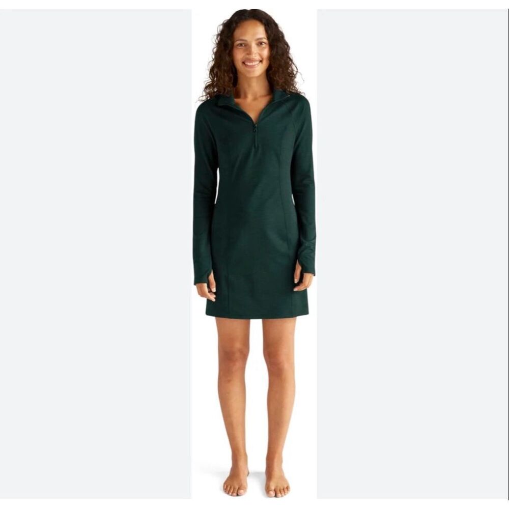 Beyond Yoga dark green mock neck long sleeve Dri Fit quarterzip dress medium